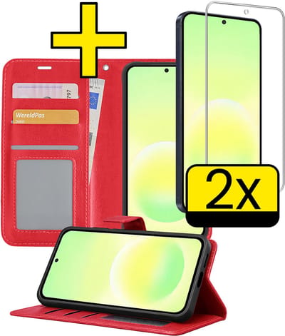 Hoesje - Met 2x Screenprotector - Geschikt voor Samsung Galaxy A57 - Luxe Pasjeshouder - Bookcase Portemonee - Flip Case - Kunstleer Book Case - Flipcase Hoes - Book Cover - Walletcase - Portemonneehoes - Telefoonhoesjes - Rood