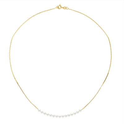 Curb Ketting 15 gekweekte parels White Yellow Gold