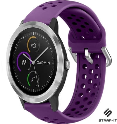 Siliconen sport bandje met gaatjes - Geschikt voor Garmin Venu / Vivoactive 3 / Vivoactive 5 / Vivomove HR / Venu SQ / Forerunner 245 / 570 - 42mm / 645 bandje - Sport bandje - Paars