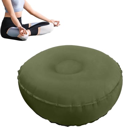 Opblaasbaar Yogakussen - Meditatiekussen Balanskussen - Ontspanningsoefeningen - Instelbare Luchtdruk - 42x15 cm - Legergroen