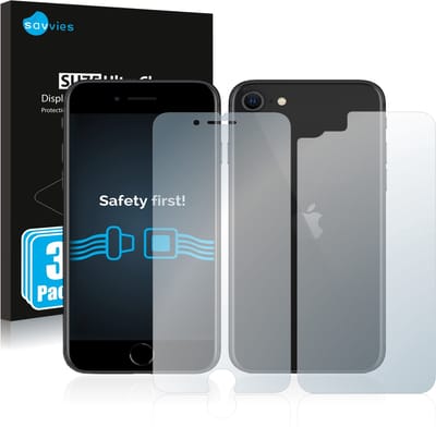 Savvies - Screenprotector voor Apple iPhone SE 2 / SE 3 (Voorkant + Achterkant) - Folie Beschermfolie transparant 6 Stuks