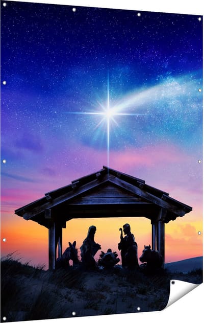 Gards Tuinposter Heilige Familie van Jezus met de Ster van Bethlehem - 120x160 cm - Tuindoek - Tuindecoratie - Wanddecoratie buiten - Tuinschilderij