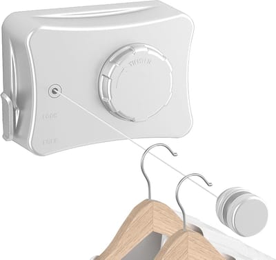 Uittrekbare waslijn 5,1 m - Wandmontage waslijn met roestvrijstalen kabel - Ideaal voor kleine ruimtes