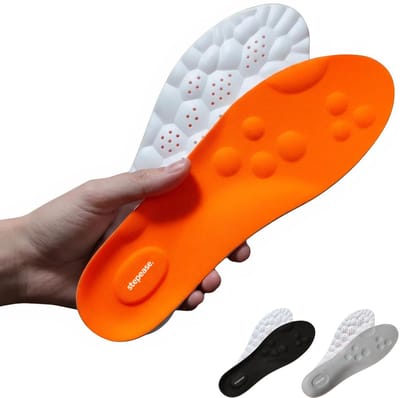 Solfit - Comfort Inlegzolen met Massagepunten - Ergonomische Steunzolen voor Werkschoenen & Sporten - VoetboogOndersteuning - Verstelbaar - Dames & Heren - Oranje - 41/42
