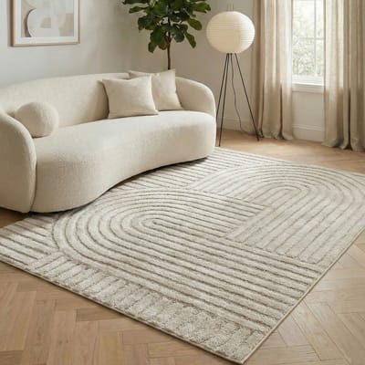 Flycarpets Skadi Curve Vloerkleed Japandi & Scandinavisch - Crème - Laagpolig Tapijt Woonkamer - 120x170 cm