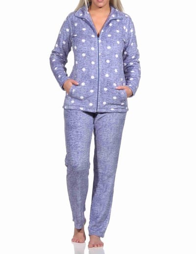 Behaaglijk en warm dames huispak van koraal fleece in een geweldige polka dot look