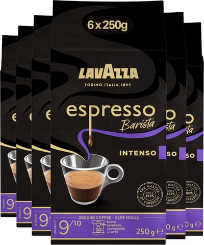 Lavazza Espresso Barista Intenso Filterkoffie - Gemalen Koffie - Blend van Arabica & Robusta Bonen - Intensiteit 9/10 - 6 x 250 gram