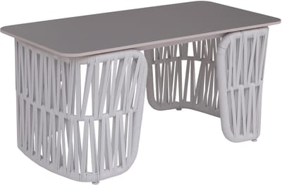 Loungetafel MCW-P90, tuintafel balkontafel outdoor, touwvlechtwerk Rope Sintersteen 43x90x45cm ~ lichtgrijs, blad grijs