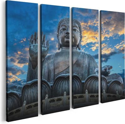 Artaza Canvas Schilderij Vierluik Boeddha Beeld Bij Een Tempel - 80x60 - Foto Op Canvas - Canvas Print