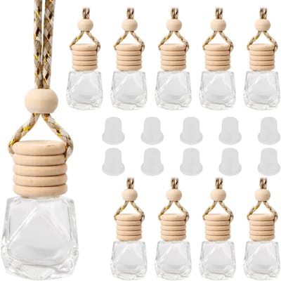 Lege auto-luchtverfrisserflessen, 10 stuks van 8 ml glazen flessen voor aromatherapie, geurverspreider voor huis, kantoor en reizen met etherische oliën