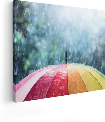 Artaza Canvas Schilderij Kleurrijke Paraplu In De Regen - 50x40 cm - Wanddecoratie Regenboog - Muurdecoratie Woonkamer - Kamer Accessoires