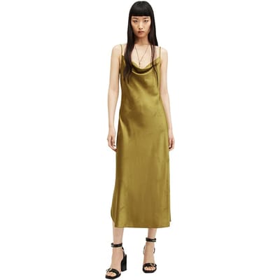 AllSaints Hadley Jacq Dress Sap Green Maat: 12 | Midi Jurken Outlet | Dames | Goud
