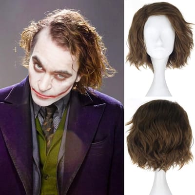 Korte Krullende Bruine Clown Joker Perkamenten Haar voor Cosplay en Halloween Feestjes