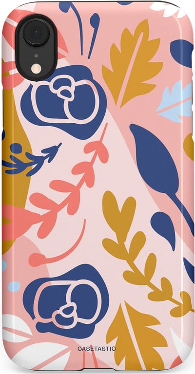 Casetastic Hoesje Geschikt voor Apple iPhone Xr - Stijlvolle Beschermende Duo-layer Case - Roze Bladeren