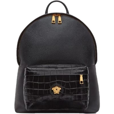 Versace Palazzo Serie Ritsluiting Leren Rugzak Unisex Rugzak Zwart DFZ5350-DGOVV3-D41OH Basic Set (Bag+Dust Bag)