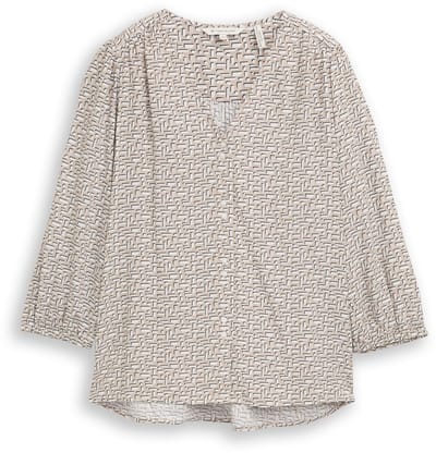 Tom Tailor - Blouse van viscose - Maat 38 - soft taupe geometric minimal