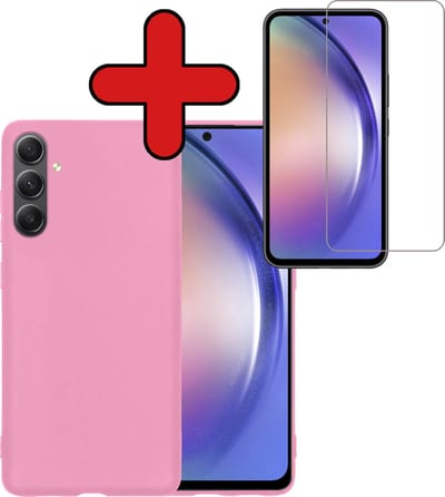Hoesje - Met Screenprotector - Geschikt voor Samsung Galaxy A54 - Sterk & Shockproof - Telefoon Hoes - Back Cover - Siliconen Case - Telefoonhoes - Lichtroze