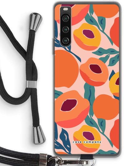Case Company® - Hoesje met koord geschikt voor Sony Xperia 10 IV hoesje met Koord - Perzik - Telefoonhoesje met Zwart Koord - Bescherming aan alle Kanten en Over de Schermrand