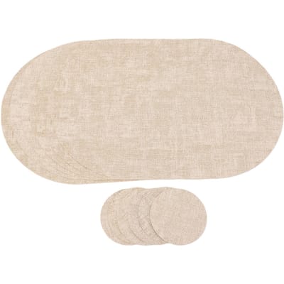 6 pièces de sets de table double face avec sous-verres assortis Antidérapants Lavables Tapis de table pour table à manger Cuisine Fêtes Intérieur beige