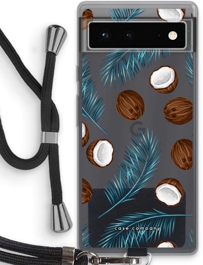 Case Company® - Hoesje met koord geschikt voor Google Pixel 6 hoesje met Koord - Kokosnoot - Telefoonhoesje met Zwart Koord - Bescherming aan alle Kanten en Over de Schermrand