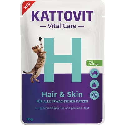 Dubbelpak: 12x 85g Kattovit Vital Care Hair & Skin Pouches met Gevogelte nat kattenvoer
