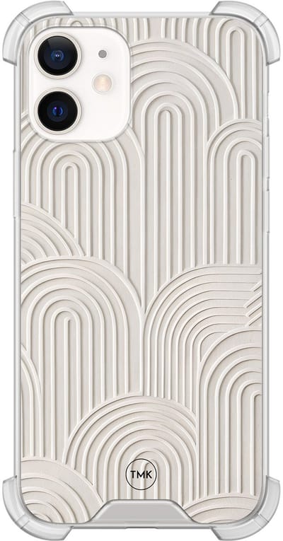 Shockproof hoesje geschikt voor Apple iPhone 12 mini - Sand curves - Schokbestendig - Verhoogde randen - TPU case - Extra Sterke Back Cover - Geometrisch patroon - Transparant, Beige