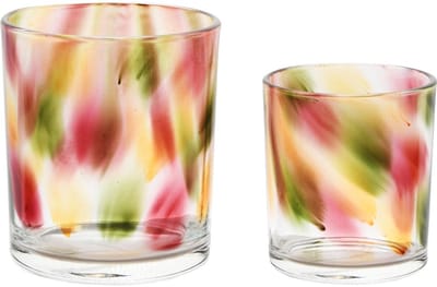 Dekoratief | Set 2 theelichthouders 'Multi Color Smudge', glas, 9x9x10cm | A255297