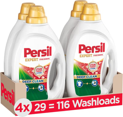 Persil Gel Expert Clean & Hygiene - Vloeibaar Wasmiddel - Beste Tegen Vlekken - Krachtige Vlekverwijdering - Kleurhelderheid - Vezelbescherming - Voordeelverpakking - 4 x 29 Wasbeurten