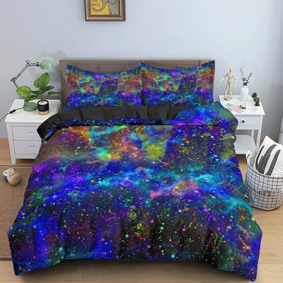 Galaxy Space Beddengoedset 3D Universum Dekbedovertrek Psychedelische Dekbedovertrek Met Rits Queen Dubbel Dekbedovertreksets Kinderen Geschenken AU Single 140x210cm