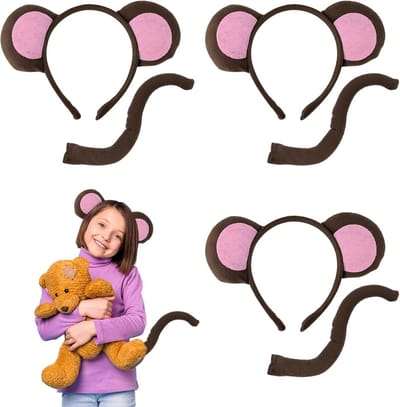 6-delige Aap Kostuum Set voor Volwassenen en Kinderen, Inclusief Aap Oren en Staart, Perfect voor Halloween, Theatervoorstellingen en Carnaval