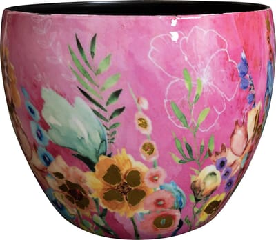 TS Collection - Bloempot Fiesta fuchsia - 15x12 - Metaal & Epoxy - Exclusieve woonitems voor binnen - Handgemaakt - Unieke print - Designed by Lammie