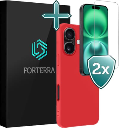 Hoesje Met 2x Screenprotector - Geschikt voor Apple iPhone 16 - Sterk & Shockproof - Telefoon Hoes - Back Cover - Siliconen Case - Rood