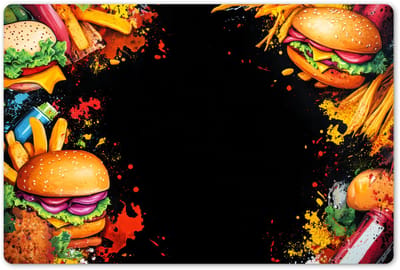 Placemats 45x30 cm - Placemat kunststof - 1 stuk - Fastfood - Graffiti - Hamburger - Eten - Modern - Borden onderleggers - Decoratie voor op tafel - Keuken tafeldecoratie accessoires - Vinyl onderlegger - Tafelversiering
