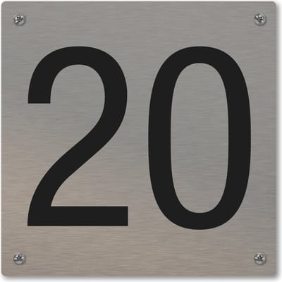 Huisnummerbord - huisnummer 20 - voordeur - 12 x 12 cm - rvs look - schroeven - naambordje nummerbord