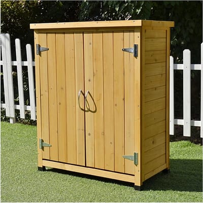 Tuin Opbergkast - Gereedschapskast Buiten - Tuinspullen Opbergen - Massief Houten Constructie - 75x40x90cm - Bruin