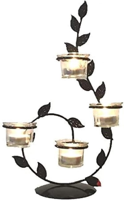 Kaarsenhouder - Decoratieve kandelaar - Feestelijke sfeer - Bladontwerp - 21x37cm - Zwart