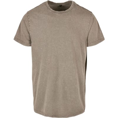 Build your Brand Acid Washed Round Neck Tee BY190 - Dark Khaki - S