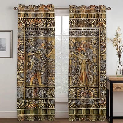 Oude Egyptische farao's Retro Barok Gratis verzending 2 stuks Dunne schaduwgordijnen Gordijn voor woonkamer Slaapkamerinrichting W50xH130(CM)x2PCS-Grommet Top