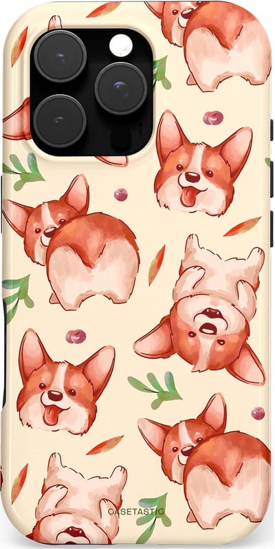 Casetastic hoesje geschikt voor Apple iPhone 16 Pro - MagSafe - Dubbellaagse bescherming - Corgipootjes - Fashion Case - Crème Perzik