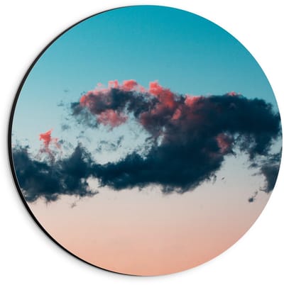 Dibond Wandcirkel - Wolken bij Roze/Blauwe Lucht - 20x20cm Foto op Aluminium Wandcirkel (met ophangsysteem)