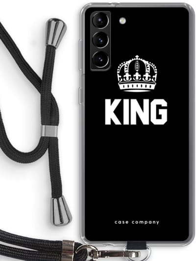 Case Company® - Hoesje met koord geschikt voor Samsung Galaxy S21 Plus hoesje met Koord - King zwart - Telefoonhoesje met Zwart Koord - Bescherming aan alle Kanten en Over de Schermrand