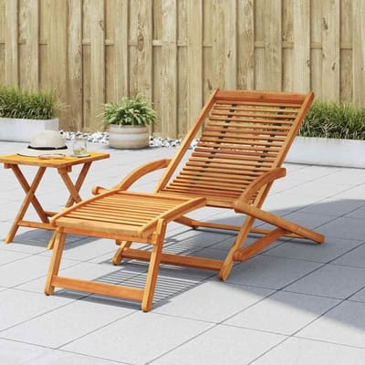 Ligstoel Hout - Zonnebank Tuin - Ontspannen Buiten - Inklapbaar Voeteneinde - 150 cm Lengte - Bruin