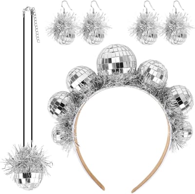4-delige haarbandset met discoballen, accessoires voor jaren 70 en 80, perfect voor discofeesten, kostuumfeest en carnaval
