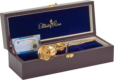 Gouden Roos - Eeuwige Bloem - Romantisch Cadeau - Handgemaakt Kunstwerk - 29 cm - Goud