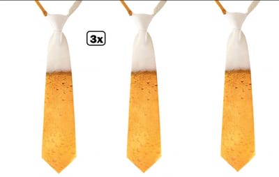 3x Stropdas Bier 40cm - Bier feest Apres ski Oktoberfest Carnaval gele rakker festival feest biertje