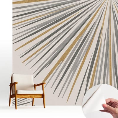 Wallfluent Zelfklevend Behang - Geometrische waaiers Stickerbehang op rol - 250x250 cm - Wit Zelfklevend Behang - Plakklare achterzijde - Voor de woonkamer, slaapkamer en kantoor Zelfklevend Behang