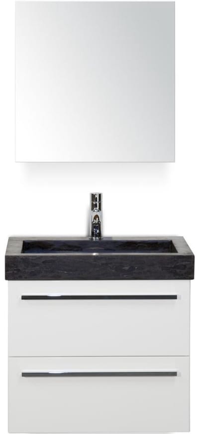 Seville Badmeubelset 60 cm - Wit Hoogglans - Wastafel Hardsteen Wit Lucca met Spiegelkast