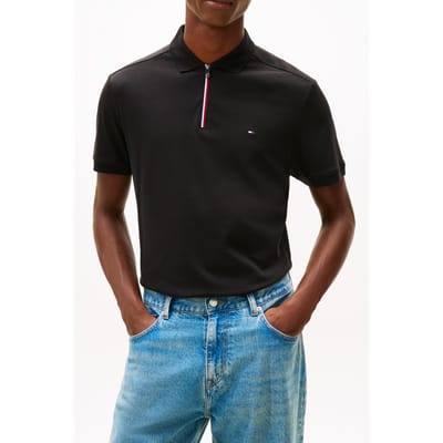 Tommy Hilfiger Liquid Cotton Zipper Polo Black Taglia: M | Polo Outlet | Uomo | Nero