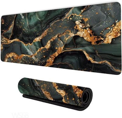 Donkergroene muismat - Bureauonderlegger gaming - Werk en spel - Antislip waterdicht - 120 x 60 cm - Geel accent