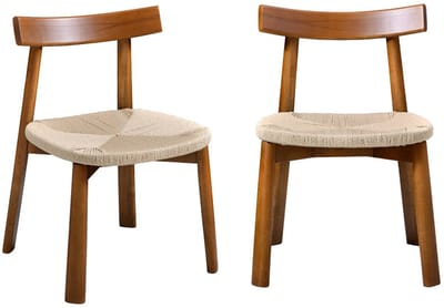 sweeek - Set van 2 scandinavische stoelen van rubberhout met zitting van touw - tilda